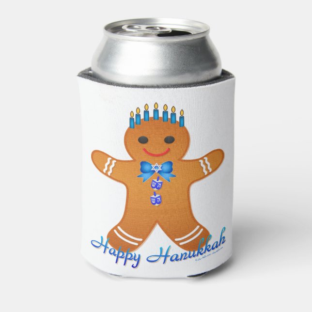 Porta-lata Judaica Hanukkah Gingerpão Man Menorah (Can Back)