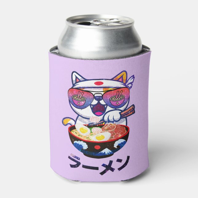 Porta-lata Kawaii Cat Eating Ramen - Bonitos Noodles Japonese (Can Front)