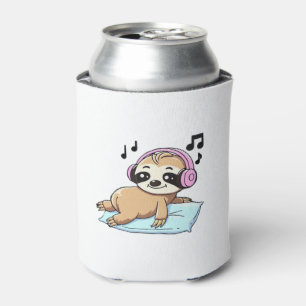 Porta-lata Kawaii Chibi Sloth Ouvindo Música � Relaxe