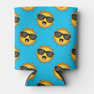 Porta-lata Kawaii Happy Sun com óculos escuros