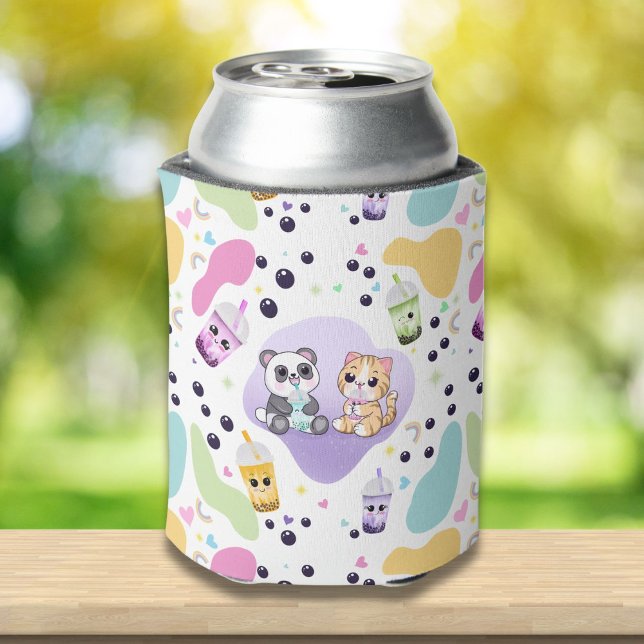 Porta-lata Kawaii Panda & Tiger Bubble Tea Crianças Estampado (Criador carregado)