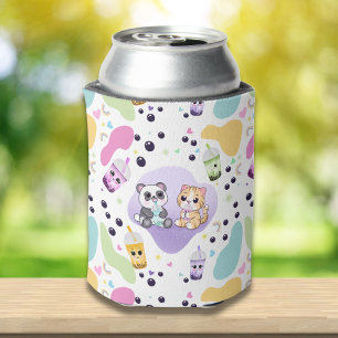 Porta-lata Kawaii Panda & Tiger Bubble Tea Kids Impressos