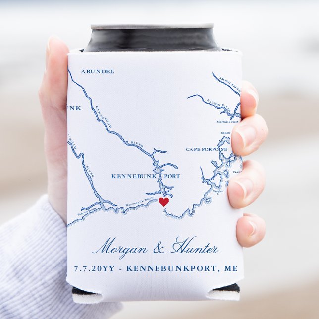 Porta-lata Kennebunkport Map Casamento Favorece Bebida Holder (Kennebunkport Maine Map Wedding Coozies are great wedding favors for your destination wedding!)