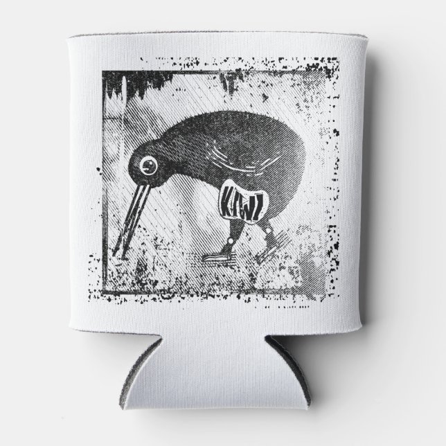 Porta-lata Kiwi, preto e branco (Frente)