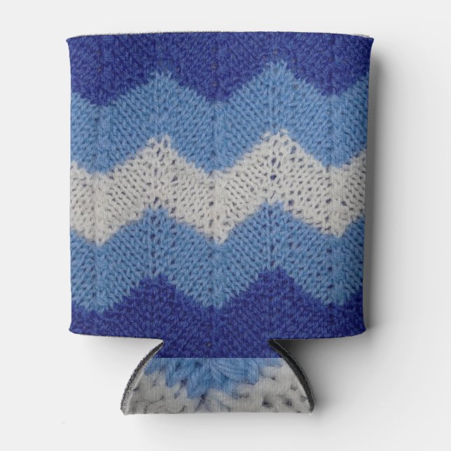 Porta-lata Knit com risca azul e branca (Frente)