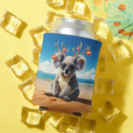 Porta-lata Koala on beach wearing Antlers and baubles