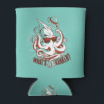 Porta-lata Kraken Monster Funny<br><div class="desc">O design do Kraken Monster Funny mostrando uma saudação kraken com um chapéu e a citação "O QUE É KRAKEN?".</div>