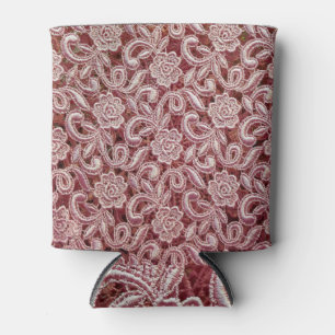 Porta-lata Lace rosa, padrão de rosas de safena.