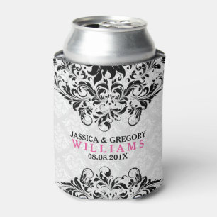 Porta-lata Laço preto do vintage em damascos do branco do