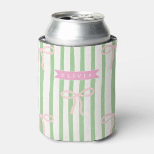 Porta-lata Laço Verde Listrado Coquete Feminino Personalizado