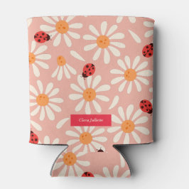 Porta-lata Ladybugs and Daisies Custom Name
