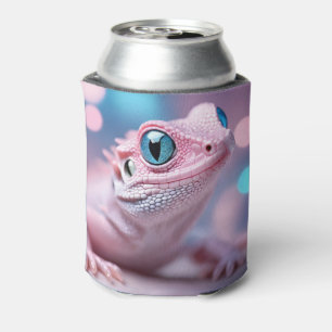 Porta-lata Lagarto Rosa Bonito com Olhos Azuis Grandes