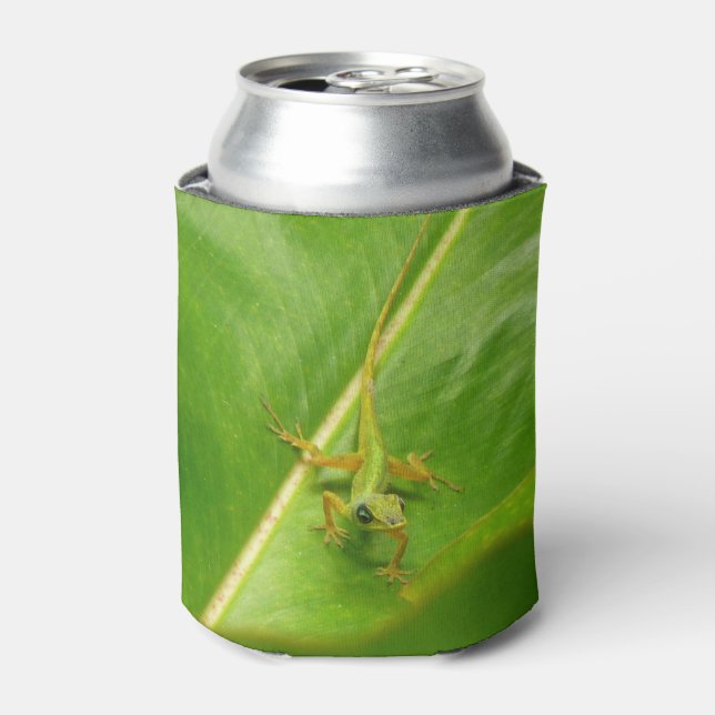 Porta-lata Lagarto Verde na Folha Verde (Can Front)