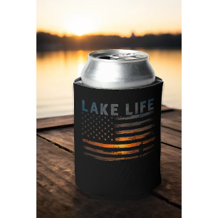 Porta-lata Lago Life Pescador Sunset American Flag Bass Fish