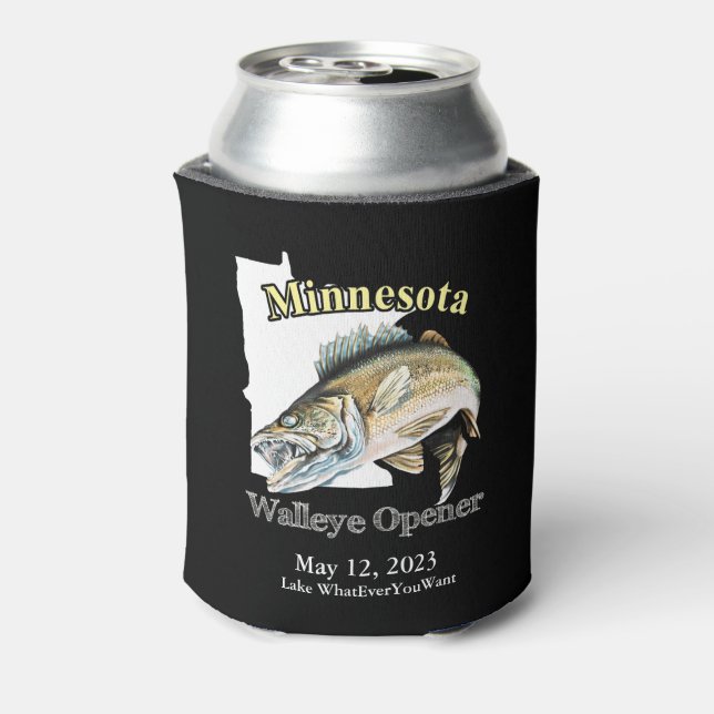 Porta-lata Lago Personalizado/Data Minnesota Walleye Opener D (Can Back)