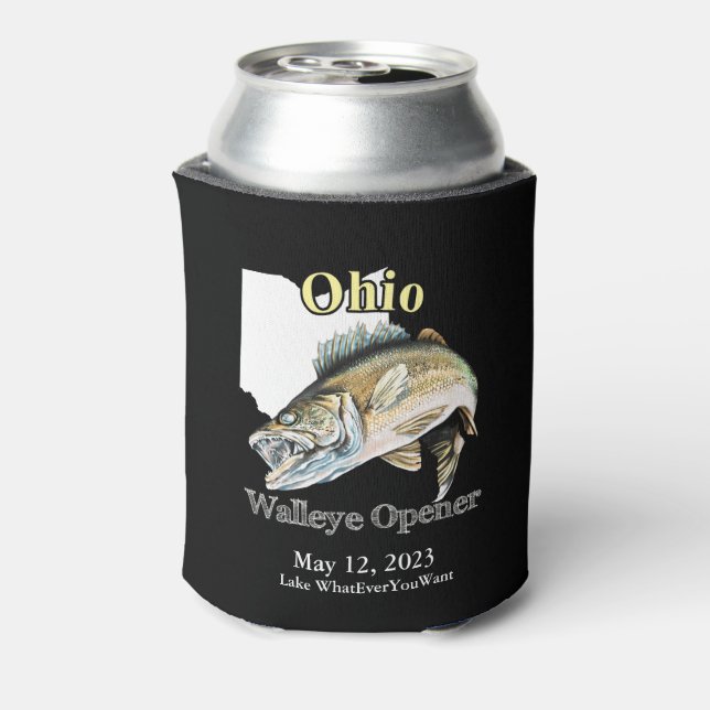 Porta-lata Lago Personalizado/Data Ohio Walleye Opener Dark (Can Back)