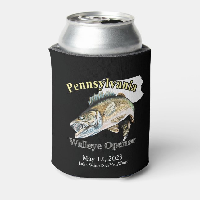 Porta-lata Lago Personalizado/Data Pensilvânia Walleye Opener (Can Back)