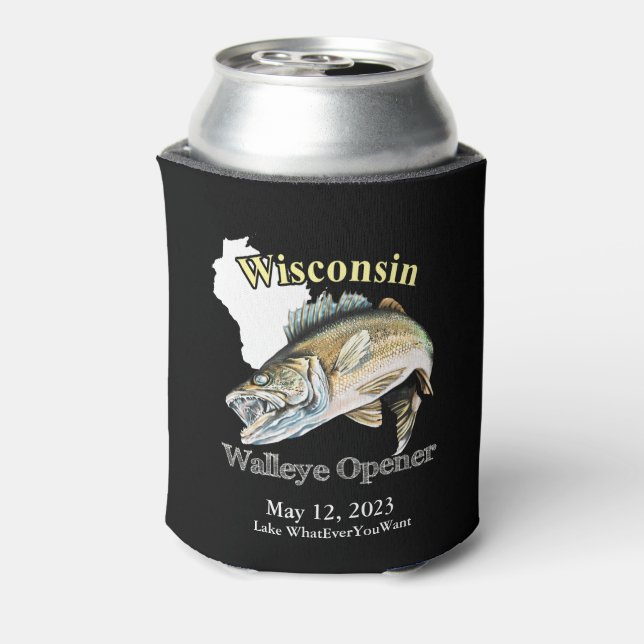 Porta-lata Lago Personalizado/Data Wisconsin Walleye Opener D (Can Back)