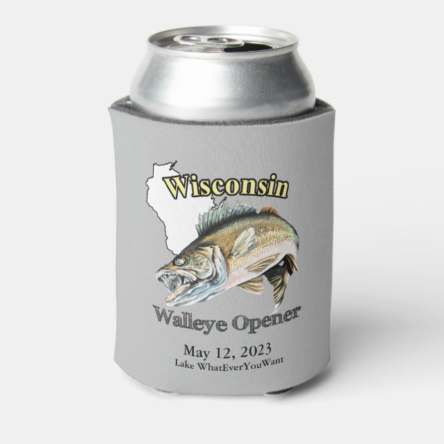 Porta-lata Lago Personalizado/Data Wisconsin Walleye Opener L (Can Back)