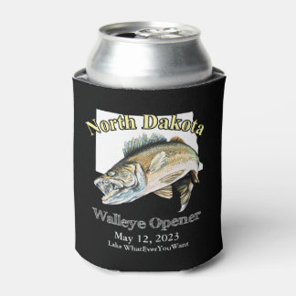 Porta-lata Lago Personalizado e Data Dakota do Norte Walleye