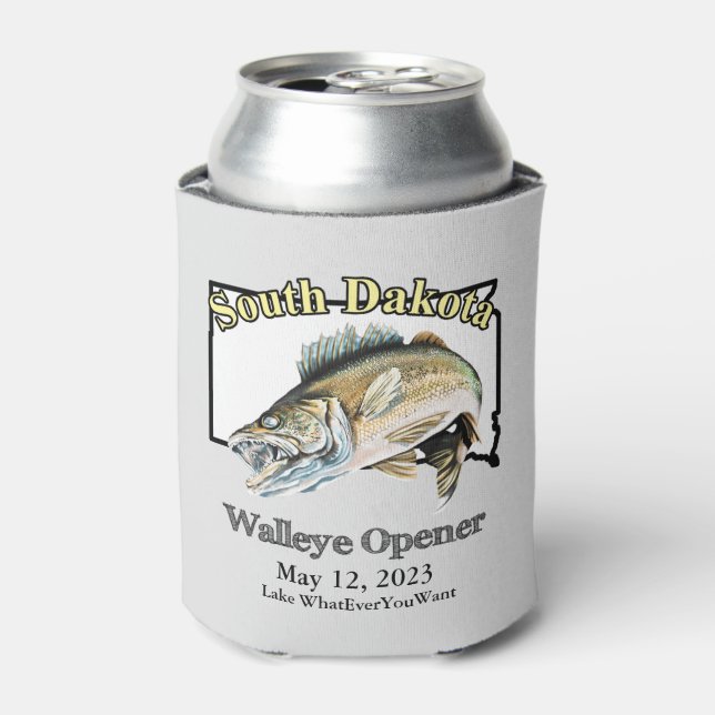 Porta-lata Lago Personalizado e Data Dakota do Sul Walleye Op (Can Front)