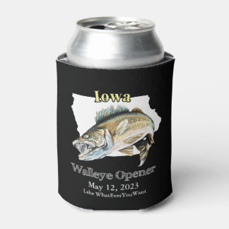 Porta-lata Lago Personalizado e Data Iowa Walleye Opener Ligh