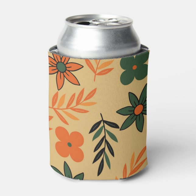 Porta-lata Laranja Castanho Floral Aquarela Dor Botânica (Can Front)