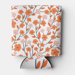 Porta-lata Laranja Floral Pastel Branco Sem Costura