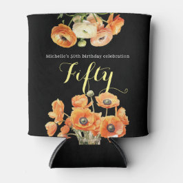 Porta-lata Laranja Preto Elegante Floral 50ª Festa de anivers