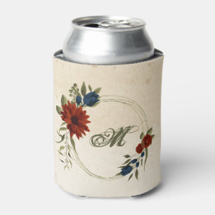 Porta-lata laranja queimada & flores de azul-marinho folhagen
