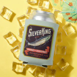 Porta-lata Laranjas de Marca prateada e etiqueta de toranja