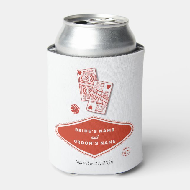 Porta-lata Las Vegas Casino Destination Wedding Red White (Can Front)