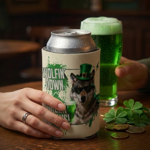 Porta-lata Lata de cerveja de lobo engraçada para o dia de Sã