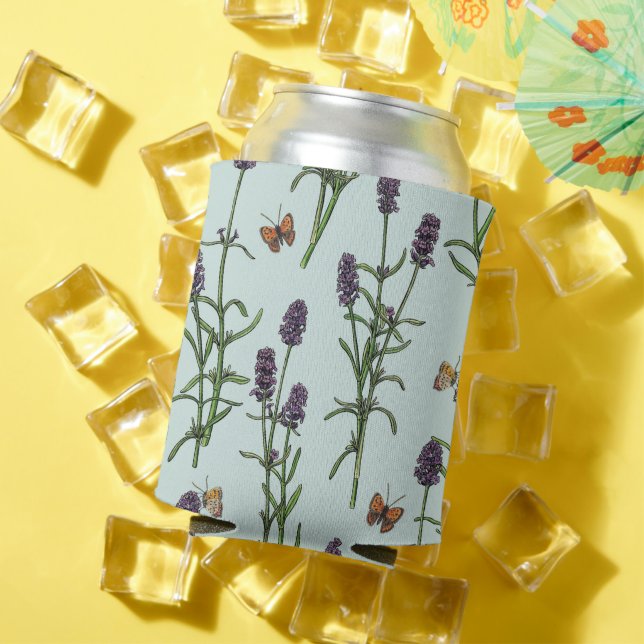 Porta-lata Lavandas e borboletas no vidro marinho (Verão in situ)