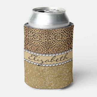 Porta-lata Leopard Spot Dourado Glitter Rhinestone PHOTO IMPR