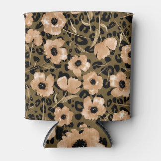 Porta-lata Leopardo Floral de Aquarela: Padrão Sem Fim