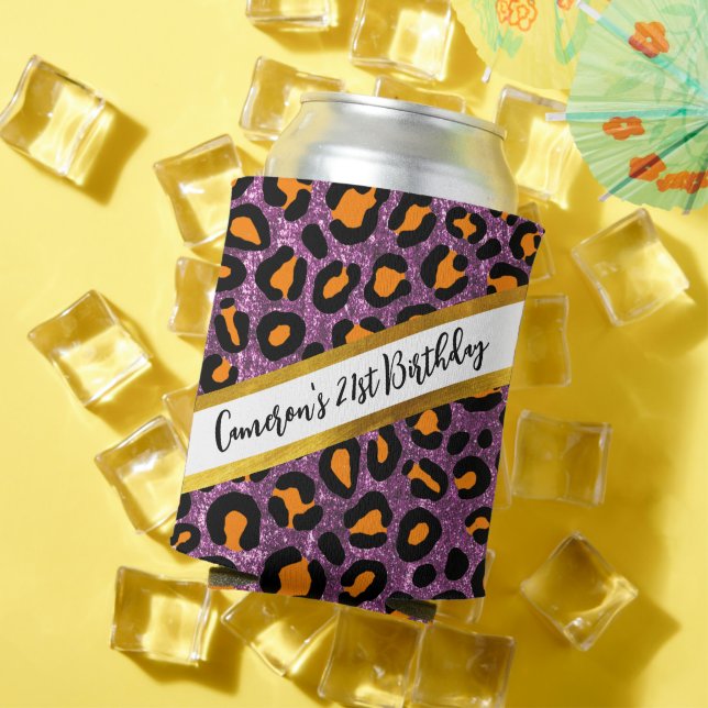 Porta-lata Leopardo roxo Menino Cheetah Quic Aniversário (Verão in situ)