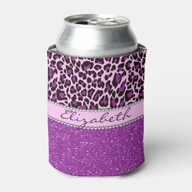 Porta-lata Leopardo Roxo Personalizado - Leopardo - Glitter d (Can Front)