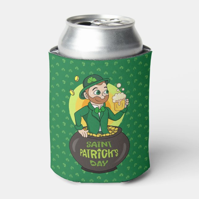 Porta-lata Leprecaína de desenho animado em pote de ouro segu (Can Front)