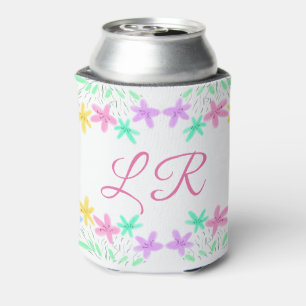 Porta-lata letra monograma floral em aquarela rosa roxa azul