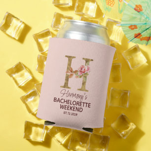 Porta-lata Letra Personalizada H Dourado Rosas Rosa Pálido