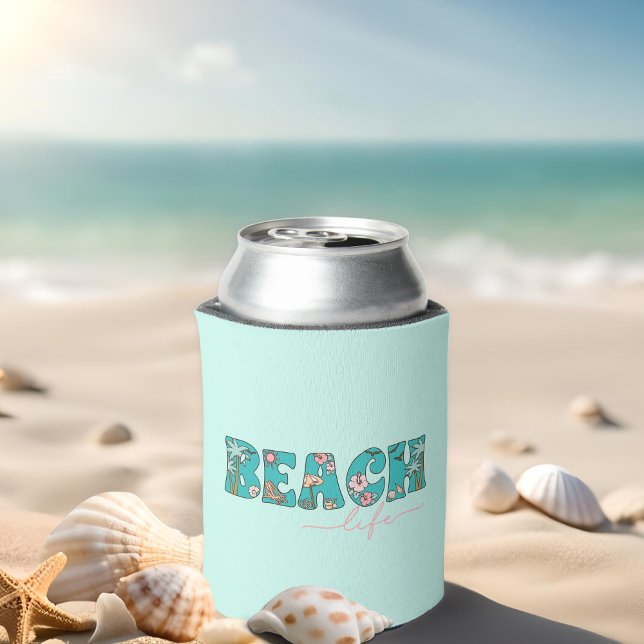Porta-lata Linda vida na praia (Keep your beverage cool with this whimsical can cooler.)