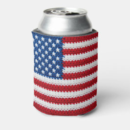 Porta-lata Lindo Crochê Bandeira Americana Vermelho Branco Az