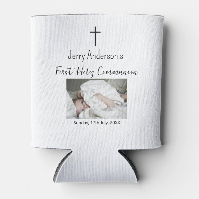 Porta-lata Linha católica de primeira comunhão simples QR mín (Frente)