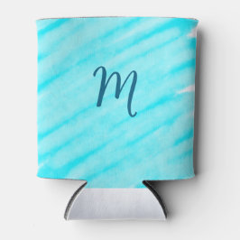 Porta-lata linhas simples de aquarela azul adicione seu monog