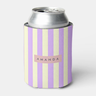 Porta-lata Listra Pastel Personalizada de Lavanda e Creme