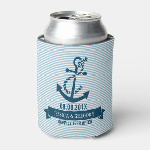 Porta-lata Listras azuis e brancas & âncora náutica do barc