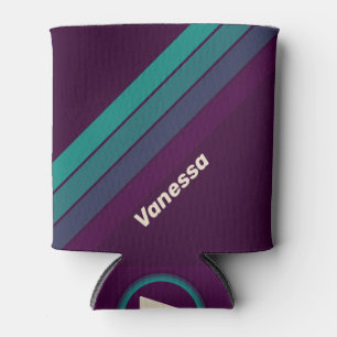 Porta-lata Listras de Arco-Íris Roxo Retro com Nome