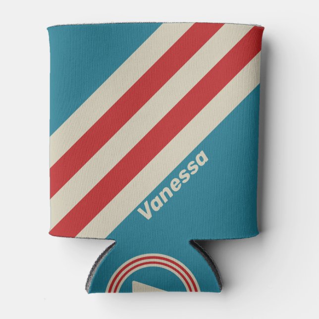 Porta-lata Listras de Surf Retro Aqua com Nome (Frente)