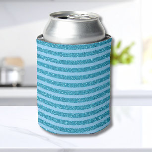 Porta-lata Listras Horizontais Estilo Brilho Azul Oceano Chic